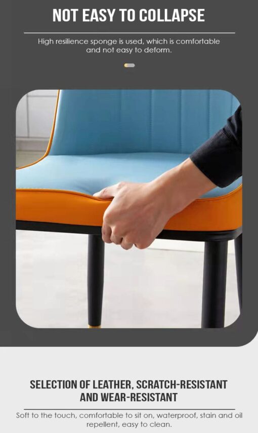 SND Homes Dining Chair Nordic Simple Modern Living Room Chair Fashion Light Luxury Metal Dressing Stool Sponge Balcony Leisure Furniture (Orange & Grey) - Image 13