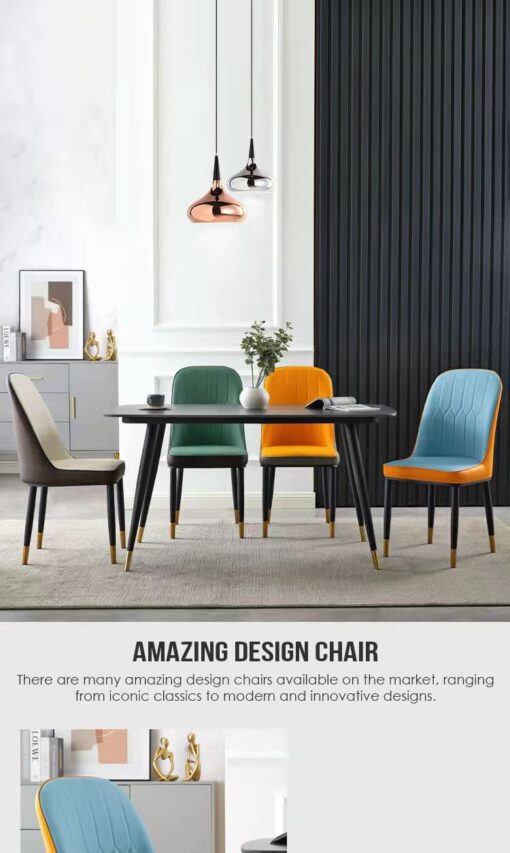 SND Homes Dining Chair Nordic Simple Modern Living Room Chair Fashion Light Luxury Metal Dressing Stool Sponge Balcony Leisure Furniture (Orange & Grey) - Image 8
