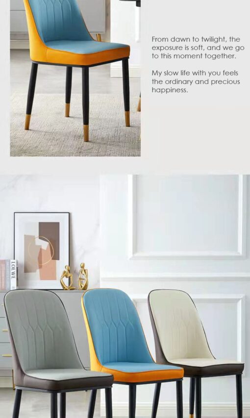 SND Homes Dining Chair Nordic Simple Modern Living Room Chair Fashion Light Luxury Metal Dressing Stool Sponge Balcony Leisure Furniture (Orange & Grey) - Image 9