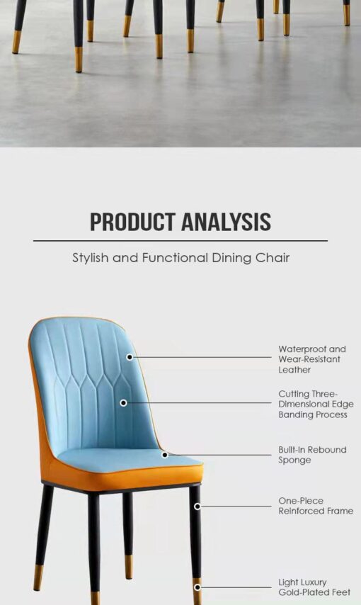 SND Homes Dining Chair Nordic Simple Modern Living Room Chair Fashion Light Luxury Metal Dressing Stool Sponge Balcony Leisure Furniture (Orange & Grey) - Image 10