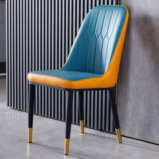 SND Homes Dining Chair Nordic Simple Modern Living Room Chair Fashion Light Luxury Metal Dressing Stool Sponge Balcony Leisure Furniture (Dark Blue & Orange))