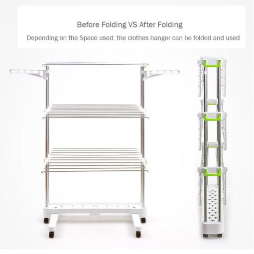 SND Home 3-Tier Collapsible Clothes Drying Rack with Casters, Stainless Steel Hanging Rods, Indoor & Outdoor Use - Image 2