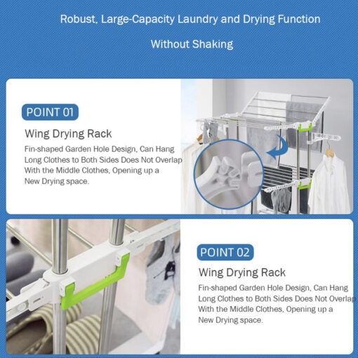 SND Home 3-Tier Collapsible Clothes Drying Rack with Casters, Stainless Steel Hanging Rods, Indoor & Outdoor Use - Image 3