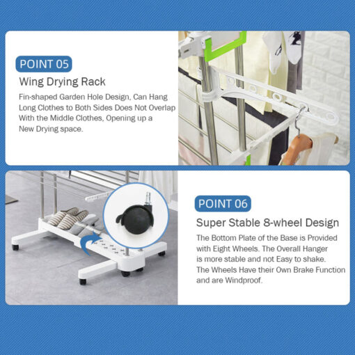 SND Home 3-Tier Collapsible Clothes Drying Rack with Casters, Stainless Steel Hanging Rods, Indoor & Outdoor Use - Image 5