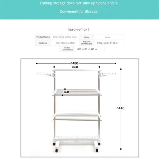 SND Home 3-Tier Collapsible Clothes Drying Rack with Casters, Stainless Steel Hanging Rods, Indoor & Outdoor Use - Image 9