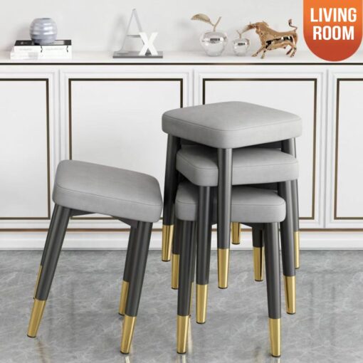 SND Homes Light Luxury Dining Chair, Stackable Simple Modern Dining Table and Stool, Black Gold Leg Leather Stool, Suitable for Dining Room and Bedroom (Black Gold Legs Tech Cloth Blue) - Image 2