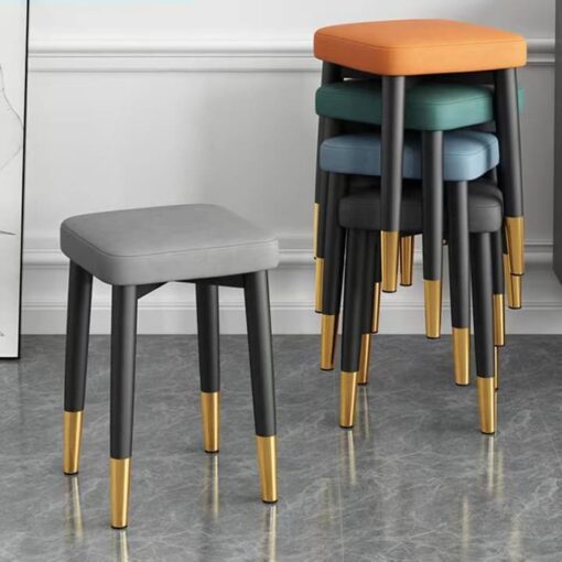 SND Homes Light Luxury Dining Chair, Stackable Simple Modern Dining Table and Stool, Black Gold Leg Leather Stool, Suitable for Dining Room and Bedroom (Black Gold Legs Tech Cloth Blue) - Image 3