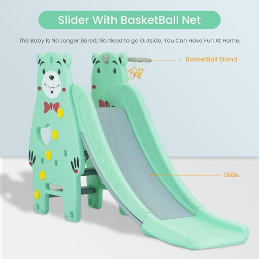  Indoor Outdoor Portable Slides for Kids - Bear Themes Baby's Slider With Basketball Net - StarAndDaisy - Image 4