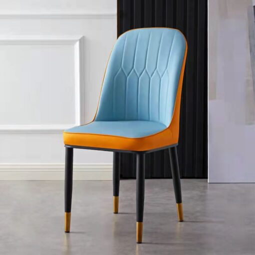 SND Homes Dining Chair Nordic Simple Modern Living Room Chair Fashion Light Luxury Metal Dressing Stool Sponge Balcony Leisure Furniture (Light Blue & Orange)