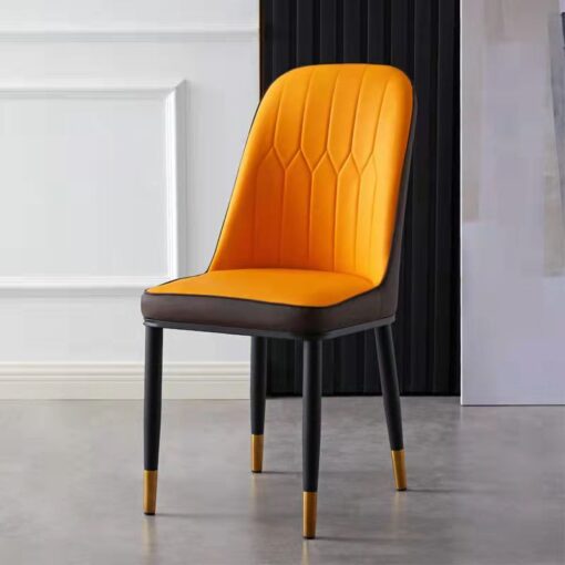 SND Homes Dining Chair Nordic Simple Modern Living Room Chair Fashion Light Luxury Metal Dressing Stool Sponge Balcony Leisure Furniture (Orange & Brown)