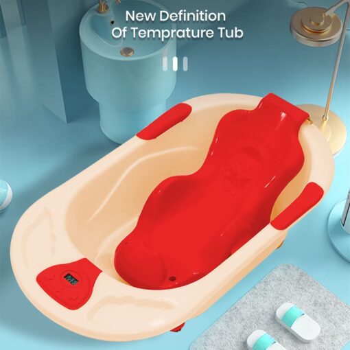 StarAndDaisy Baby Bath Tub with Bath Seat and Temperature Sensor and Detachable Wheels - Orange - Image 5