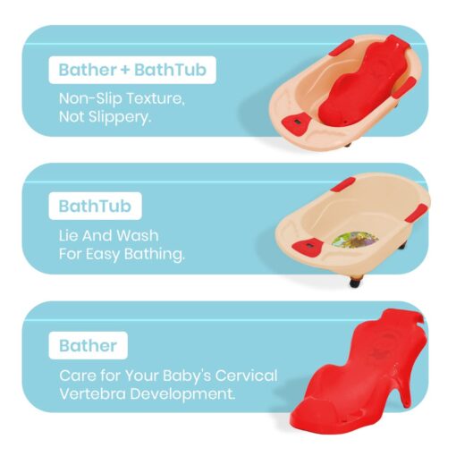 StarAndDaisy Baby Bath Tub with Bath Seat and Temperature Sensor and Detachable Wheels - Orange - Image 4
