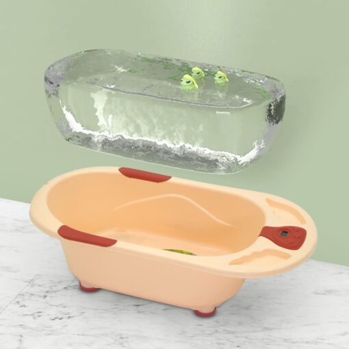 StarAndDaisy Baby Bath Tub with Temperature Sensor and Wheels for New Born Baby Kids of 0 to 3 Years Anti-Slip Kids Bathtub for Baby Shower (Orange) - Image 4
