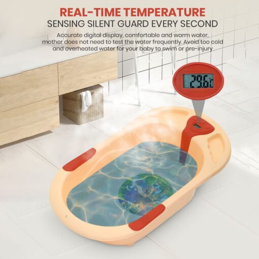 StarAndDaisy Baby Bath Tub with Temperature Sensor and Wheels for New Born Baby Kids of 0 to 3 Years Anti-Slip Kids Bathtub for Baby Shower (Orange) - Image 5