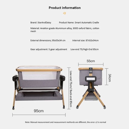 StarAndDaisy Co-Glide Electric Automatic Baby Cradle Swing, Cradle Co-Sleeper Baby Cradle With Multi-Height Adjustment, Stylish Wood Finish Legs, Mosquito Net Protection For Newborn Baby to 2 Years - Image 7