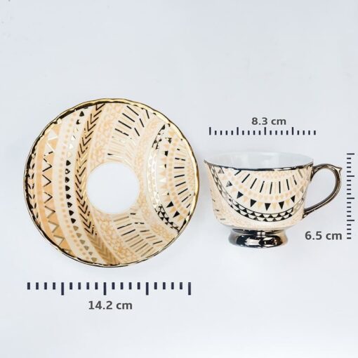 SND Homes Pack of 6 Bone China Cup & Saucer Set of 6 - Carpet Series  (Golden) - Image 3