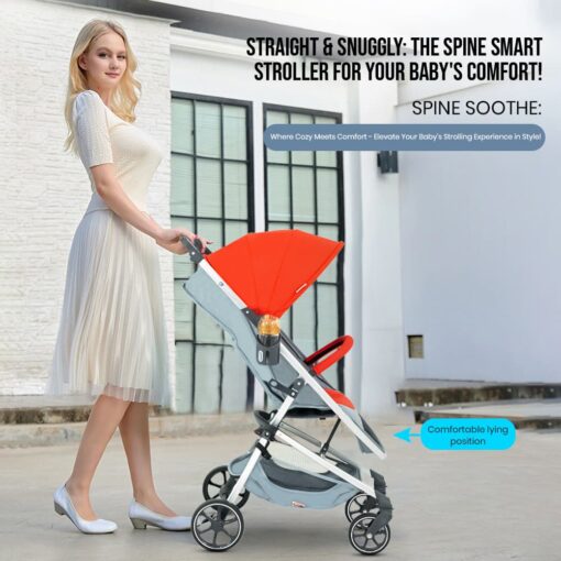 Premium Lightweight Baby Stroller for Travel - Foldable Stroller with Adjustable Backrest & Canopy Red Color