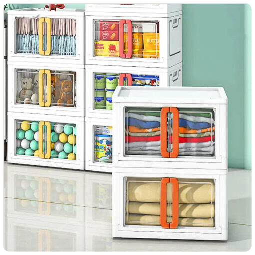 StarAndDaisy Clear Plastic Foldable Stackable Toys Storage Box with Double Door Front Opening - No Assembly Required, Ideal for Kids' Wardrobe Organization and Storage (1 Stackable Cuboids | Assorted Color) - Image 11