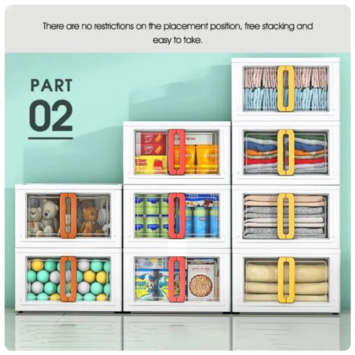 StarAndDaisy Clear Plastic Foldable Stackable Toys Storage Box with Double Door Front Opening - No Assembly Required, Ideal for Kids' Wardrobe Organization and Storage (1 Stackable Cuboids | Assorted Color) - Image 4