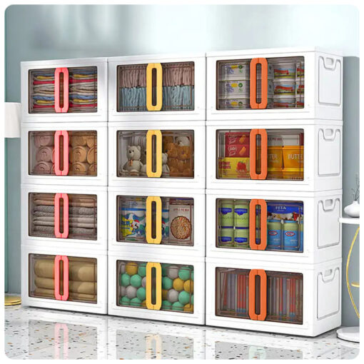 StarAndDaisy Clear Plastic Foldable Stackable Toys Storage Box with Double Door Front Opening - No Assembly Required, Ideal for Kids' Wardrobe Organization and Storage (1 Stackable Cuboids | Assorted Color) - Image 9