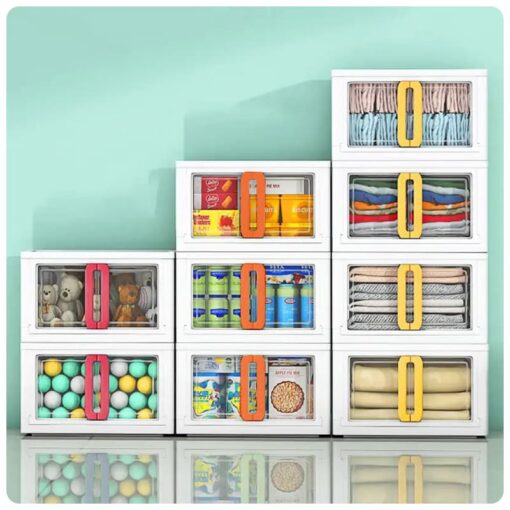 StarAndDaisy Clear Plastic Foldable Stackable Toys Storage Box with Double Door Front Opening - No Assembly Required, Ideal for Kids' Wardrobe Organization and Storage (1 Stackable Cuboids | Assorted Color) - Image 10