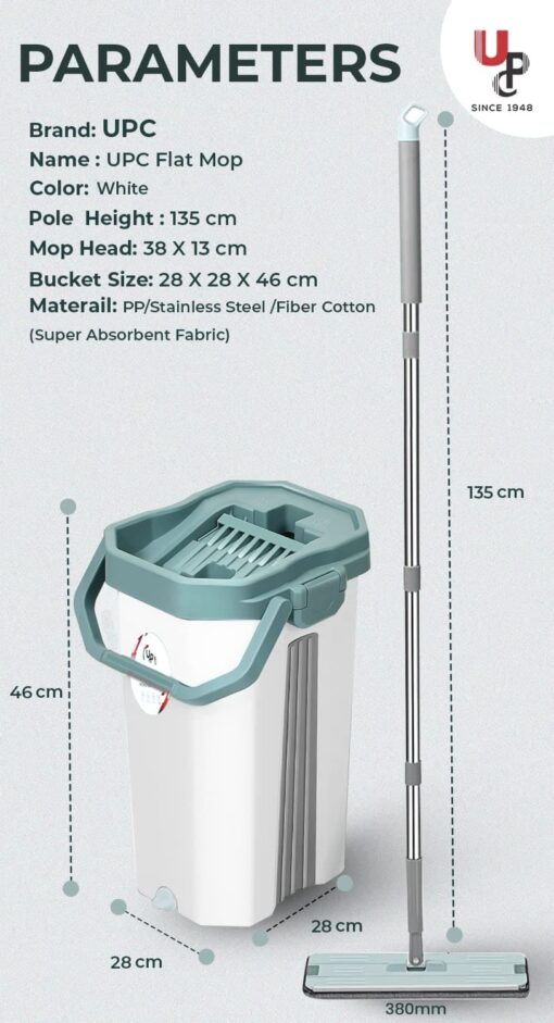 SND Homes Green Upgraded Hands-Free Squeeze Microfiber Flat Mop System 360° Flexible Head Flat Spin Mop with Bucket (38X12.5 cm) Mop with (1+1) Super-Absorbent Microfiber Pads - Image 8