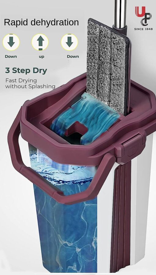 SND Homes Hands-Free Squeeze Microfiber Flat Spin Mop System 360° Flexible Head (38X12.5 cm) with 1 Super-Absorbent Microfiber Pads, 59.8'' Extended Stainless Steel Handle -White Pink - Image 2