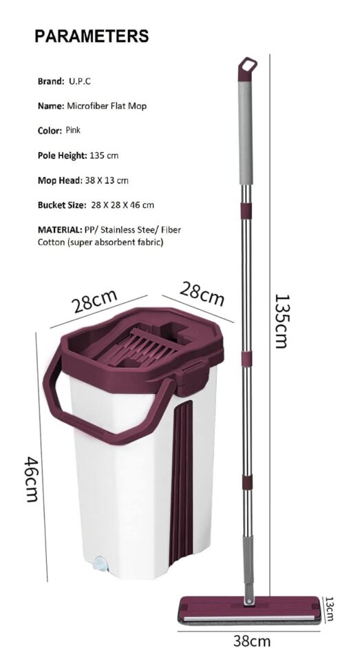 SND Homes Hands-Free Squeeze Microfiber Flat Spin Mop System 360° Flexible Head (38X12.5 cm) with 1 Super-Absorbent Microfiber Pads, 59.8'' Extended Stainless Steel Handle -White Pink - Image 8