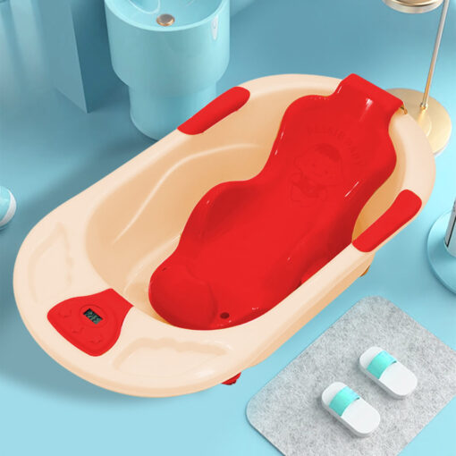 StarAndDaisy Baby Bath Tub with Bath Seat and Temperature Sensor and Detachable Wheels - Orange - Image 2