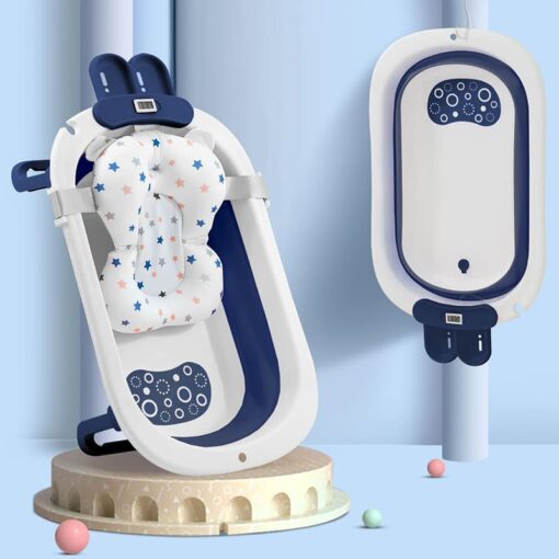 StarAndDaisy Smart Anti-Slip Foldable Bath Tub for Baby With Temperature Meter, Soap Bar and Cushion for Newborn Toddler (Steel Blue | With Soap-Bar)