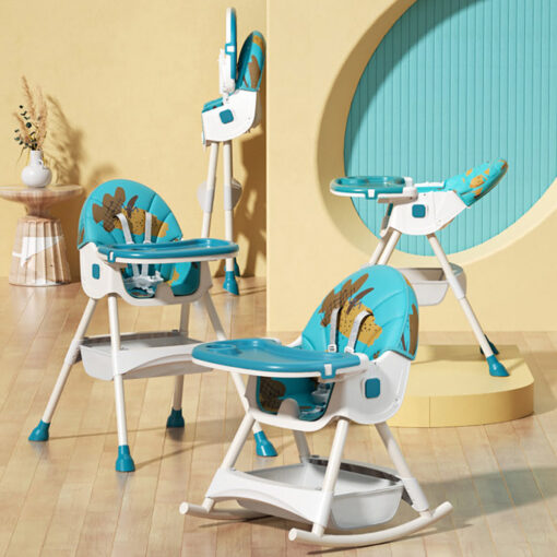 StarAndDaisy Portable Upgraded Table Talk High Chair for Baby with incredible Rocking Feature Comfortable Seat with five-point Safety Belt and Detachable Food Tray (Printed Cyan)
