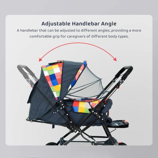 StarAndDaisy Sunrise Baby Stroller and Pram with Extended Mosquito Net and Ultra Soft Cushions & Reversible Handlebar (Prism Multicolor) - Image 4