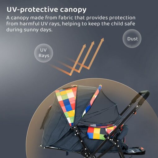 StarAndDaisy Sunrise Baby Stroller and Pram with Extended Mosquito Net and Ultra Soft Cushions & Reversible Handlebar (Prism Multicolor) - Image 7