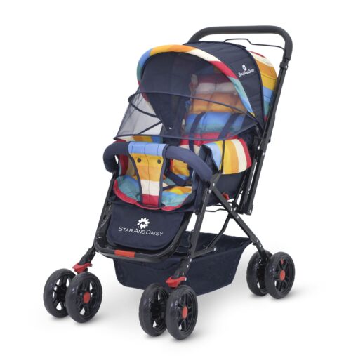 StarAndDaisy Sunrise Baby Stroller and Pram with Extended Mosquito Net and Ultra Soft Cushions & Reversible Handlebar (Prism Multicolor)