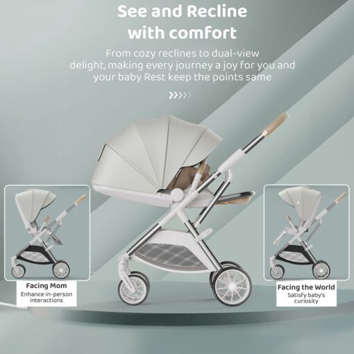 Chariot Foldable Stroller For Baby, Travel-friendly Pram for Infants with Bassinet, Newborn Baby Stroller with Dual Direction and Adjustable Backrest - Baby Stroller Pram Age 0 to 3 Year (Q7- Bright Silver) - StarAndDaisy - Image 11