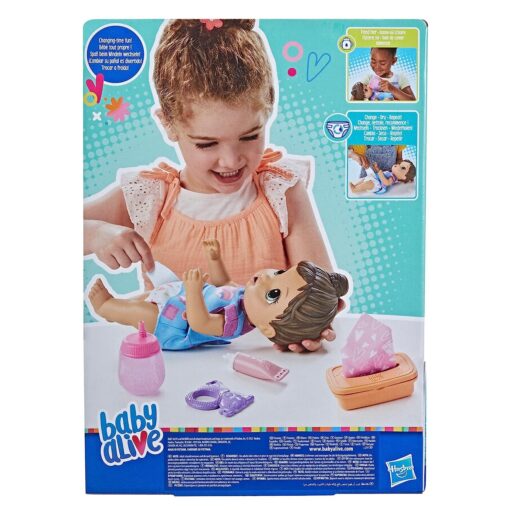 Baby Alive Change Play Baby Doll - Doll Drinks and Wets, Comes with Reusable Cloth Diaper, 12-Inch Doll with Brown Hair for Girls, Toy for Girls Ages 3 Years and Up (F4151) - Image 4