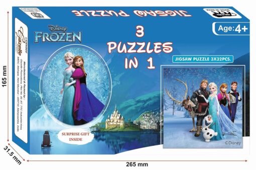 3 in 1 Disney Frozen Jigsaw Puzzle Game for Age Group 4 Years and Above - 96 Pieces, Multicolor