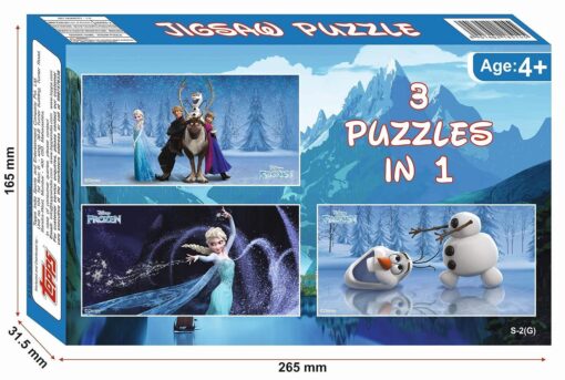 3 in 1 Disney Frozen Jigsaw Puzzle Game for Age Group 4 Years and Above - 96 Pieces, Multicolor - Image 3