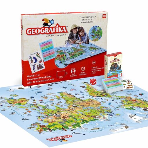 Unik Play Geografika World Map Board Game - Explore The World Fun and Educational Games For Boys and Girls Age 6-99 Years, 2-4 Players