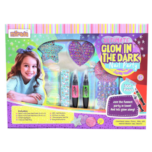Mirada Nail Art Kit - Ultimate Glow in the Dark Nail Party for Girls, Paint your Nails in Cool Colors, Pens, Nail Applique Stickers, Unicorn-Themed Ring with Nail Art Kit For Girls & Kids Age 8+