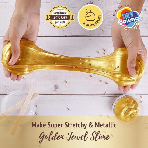 Diy Science Golden Jewel Slime Kit for Kids - Scented Slime Glitter Glue and Activator Gel with Golden Pigment,  Make Shiny and Stretchy Metallic Slime for Boys and Girls Age 8 Year to Above - Image 2