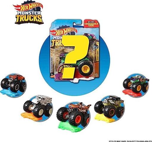 Hot Wheels Monster Trucks 1:64 4-Pack Assortment, Multipack of Toy Trucks with Giant Wheels & Cool Designs, Gift for Kids 3-6 Years (FYJ44) - Image 6