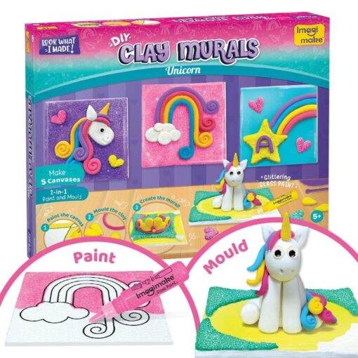 Imagimake Clay Murals - Unicorn - Modelling Clay & Glass Paint, 5 Designs Art & Craft Kit, Age 5 Years+