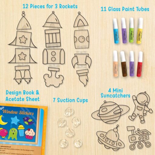 Imagimake Window Art - Rocket - 16 Pieces Glass Painting Set - Astronaut, Rover, Space Designs - Craft Kit for Boys & Girls 5 Years & Above - Image 2
