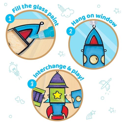 Imagimake Window Art - Rocket - 16 Pieces Glass Painting Set - Astronaut, Rover, Space Designs - Craft Kit for Boys & Girls 5 Years & Above - Image 3