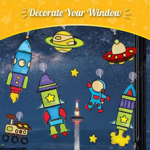 Imagimake Window Art - Rocket - 16 Pieces Glass Painting Set - Astronaut, Rover, Space Designs - Craft Kit for Boys & Girls 5 Years & Above - Image 5