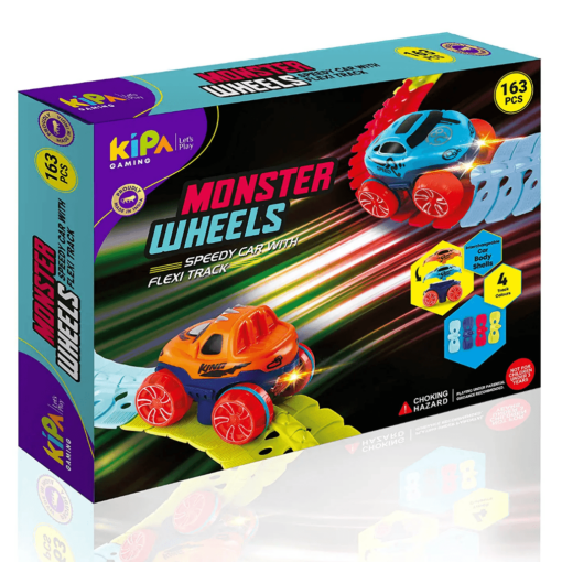 Kipa Monster Wheels-163 Pcs Changeable Track Glow in The Dark with Led Train Toy - Electric Bendable DIY Race Assembled Car Truck Tracks Vehicle Playsets for Age 3-7 Year Boys, Girls & Kids