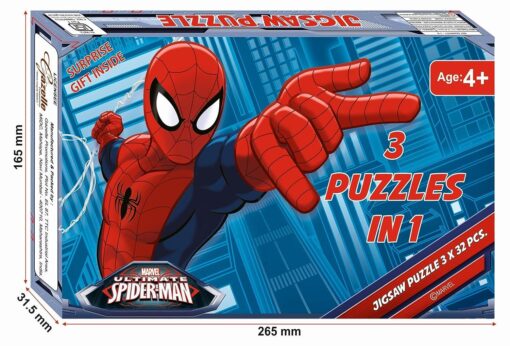 3 in 1 Spiderman Jigsaw Puzzle Game for Age Group 4 Years and Above - 96 Pieces, Multicolor