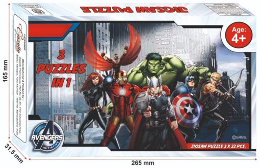Jigsaw Puzzle Game for Kids - Topps Marvel Avengers Series, 3 Different Puzzle in 1 Box For children from 4 years and Up, Puzzles for Toddlers (96 Piece)