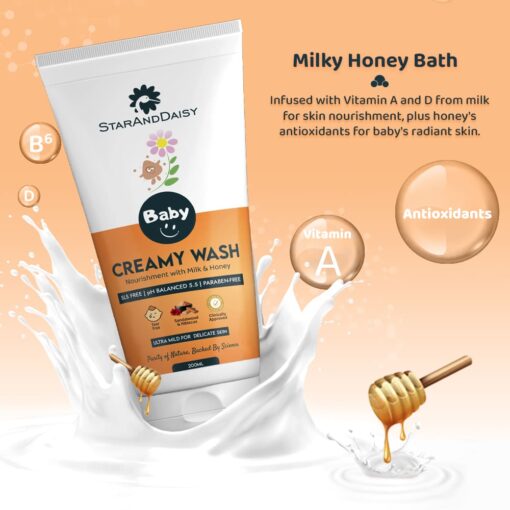 StarAndDaisy Baby Body Wash - No Tears Creamy Wash for Baby's Soft Skin with Sandalwood Fragrance (200 ML- Ph 5.5) - Image 2